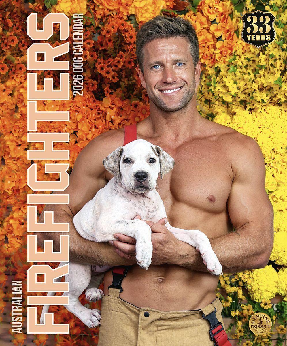 Capa da edição Bombeiros com cachorros. - Foto: Australian Firefighters Calendar