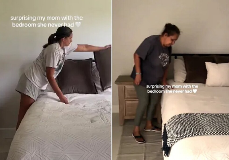 A filha Ana Duarte se forma na faculdade na Flórida (EUA) e dá um quarto de presente para a mãe, que nunca teve um quarto só dela. - Foto: TikTok