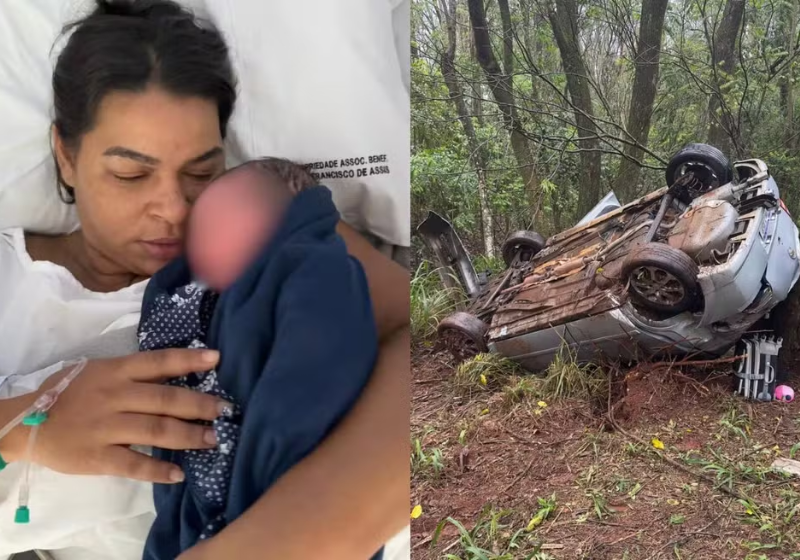 Grávida de 37 semanas, Luciana foi socorrida por motoristas após se envolver em um acidente de carro em estrada do Paraná. - Foto: Cedida/Luciana Araújo