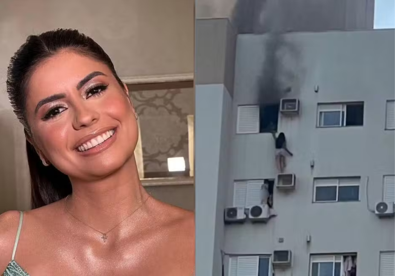 Esta mulher , de 28 anos, enfrentou um incêndio num prédio de 13 andares no Paraná, se pendurou no ar-condicionado e salvou duas pessoas: a mãe dela e uma criança. - Foto: reprodução redes sociais