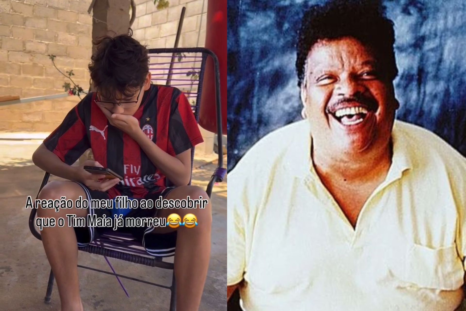 O video espontâneo mostra o momento em que o Enzo, um garoto, fã do Tim Maia, descobre que o cantor morreu. O post bateu 800 mil visualizações e foi curtido pelo filho do Tim. - Fotos: Instagram/divulgação
