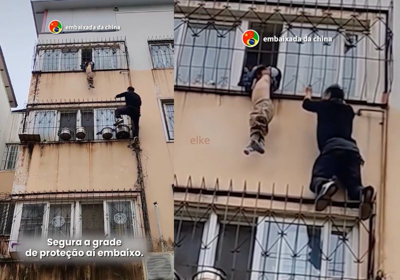 Herói salva criança pendurada na janela do quarto andar de prédio na China; vídeo