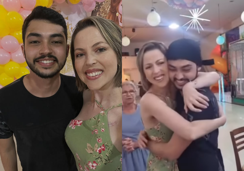 O jovem Arthur Colares, doador de medula fez uma surpresa emocionante para Ritcheli Stein, a paciente transplantada. Ele foi de MG até SC para se conhecerem, no aniversário dela. - Foto: redes sociais