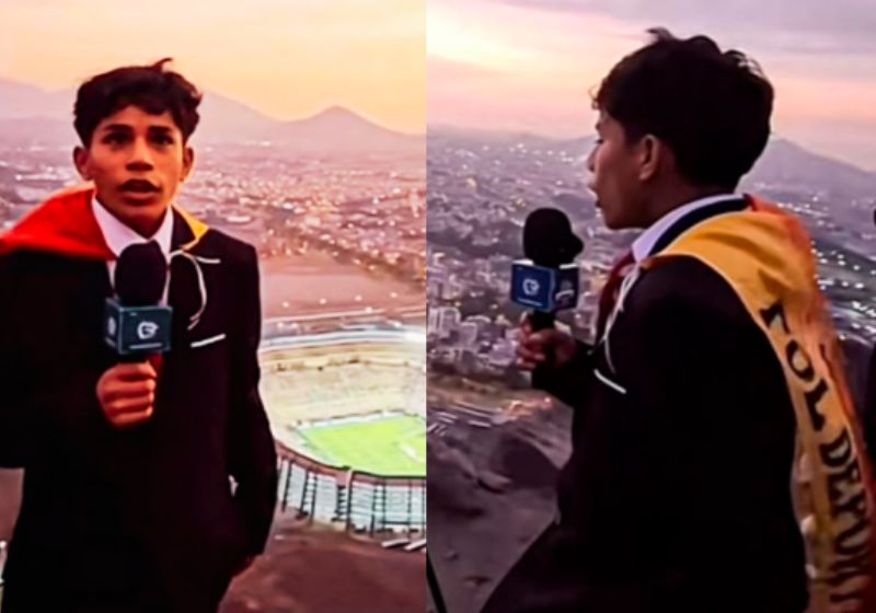 Cliver, o garoto que subiu na montanha para narrar a final da Libertadores, foi convidado pela TV peruana para narrar partidas no canal.- Fotos: reprodução/TikTok