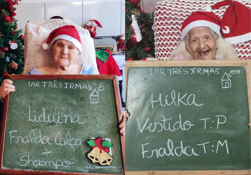 Os idosos do abrigo Lar Três Irmãs já fizeram os pedidos de presentes de Natal e você pode ajudar - Foto: redes sociais