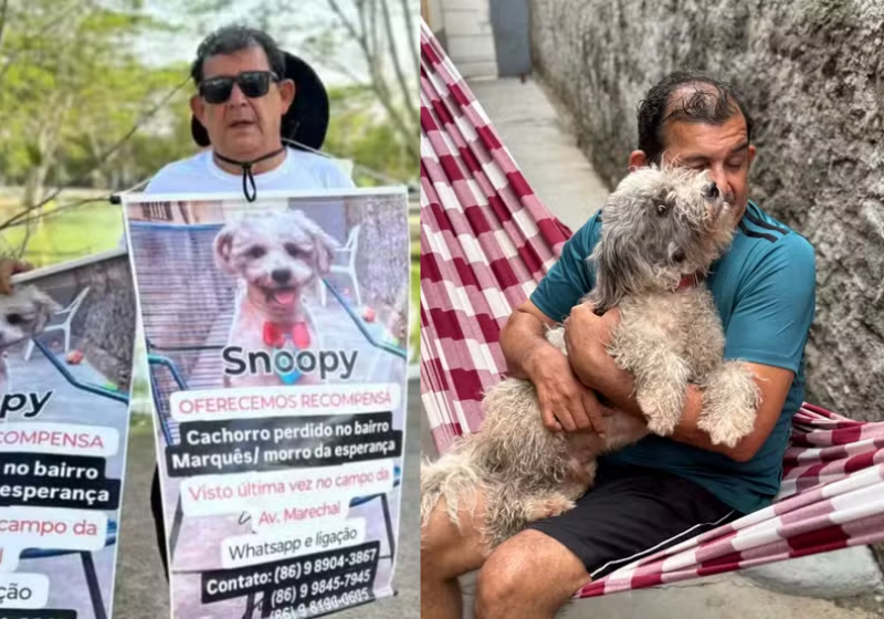 O idoso conseguiu encontrar o cachorrinho, que ficou perdido por seis meses. A felicidade deles emocionou - Foto: redes sociais