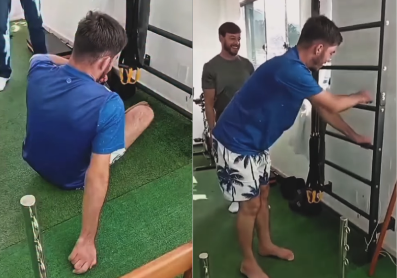 Após 4 meses de tratamento intenso, um jovem com lesão na cervical consegue levantar sozinho e internautas comemoram - Foto: redes sociais