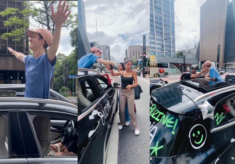 O Buzinaço na Avenida Paulista foi para comemorar a última quimio do Zac, um jovem de 16 anos que foi abraçado por muita gente. - Fotos: reprodução/Instagram