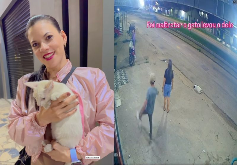 Jaqueline Silva, a heroína que defendeu um gatinho que foi chutado na rua e partiu para cima do agressor no Pará, adotou o felino e gravou novo video - Fotos: Instagram