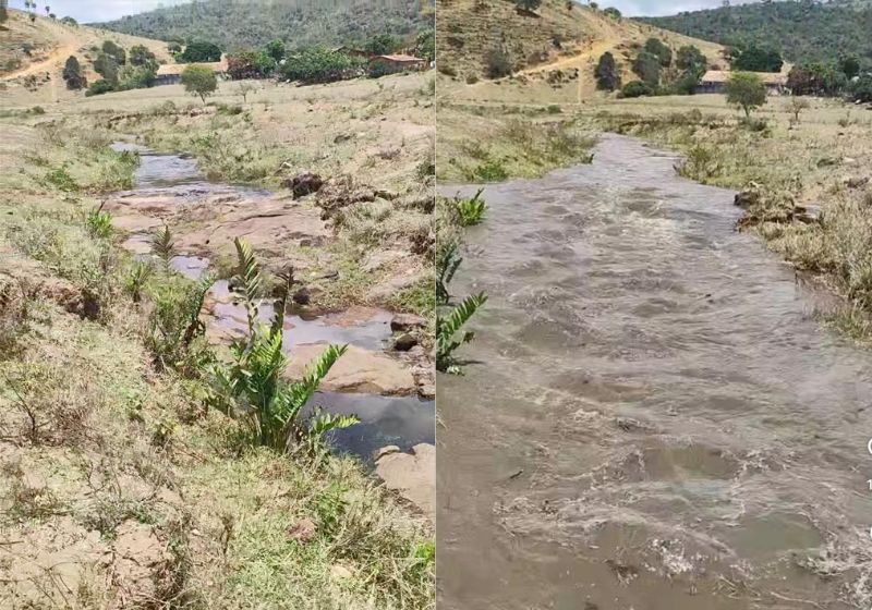 O ciclista Jó Bandeirante gravou o momento em que um córrego seco fica cheio em questão de segundos, após a chamada cabeça d'água. - Fotos: reprodução/Instagram