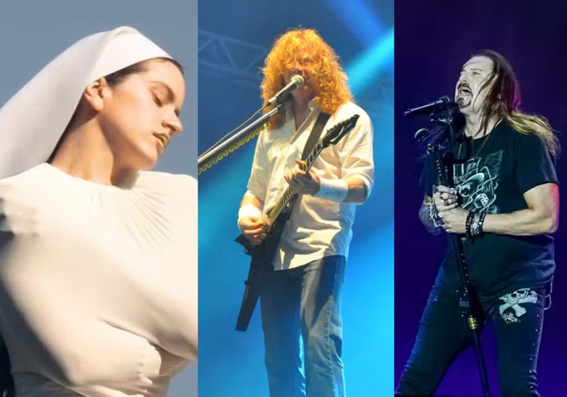Os shows internacionais de 2026 no Brasil incluem AC/DC, Gun’s Roses, Megadeth, Man At Work, Dream Theater, Rosalía, Elthon John, e Maroon 5, entre outros. - Fotos: divulgação