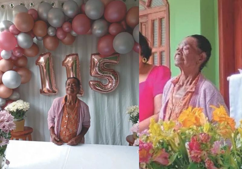 Dona Nina, a centenária brasileira que completou 115 anos este mês, mora no ES. Mãe solo, ela adora comer verdura e lava as próprias roupas. - Fotos: arquivo pessoal
