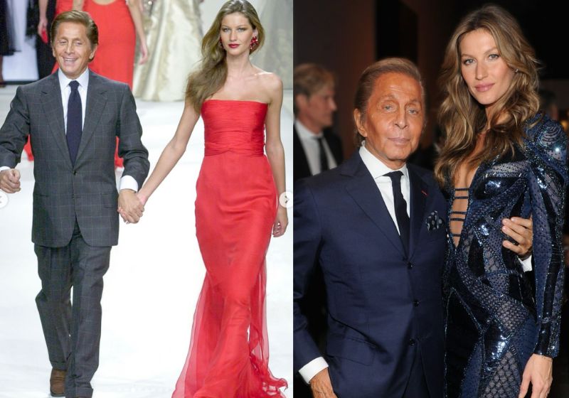 Parte da fortuna do estilista Valentino, estimada em US$ 1,5 bilhão, ficará para afilhados brasileiros. Gisele fez homenagem ao gênio da moda. - Fotos: reprodução/Instagram