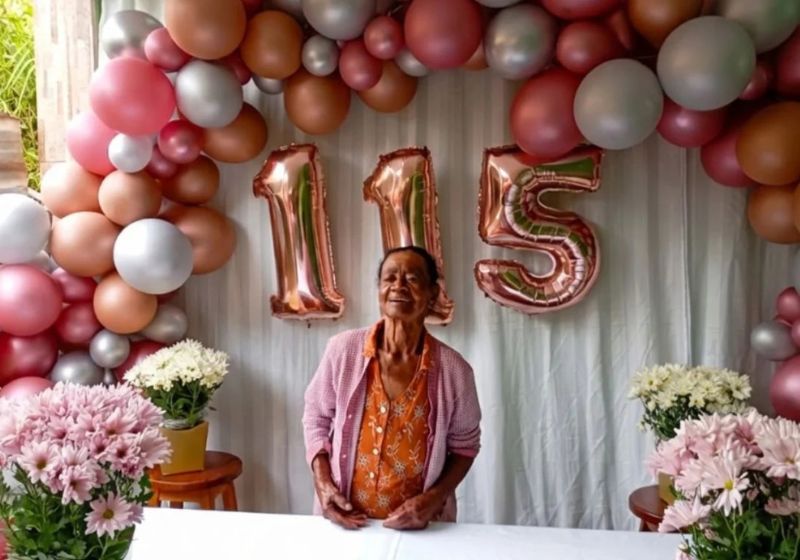 Dona Nina, a centenária brasileira que completou 115 anos este mês, mora no ES. Mãe solo, ela adora comer verdura e lava as próprias roupas. - Fotos: arquivo pessoal