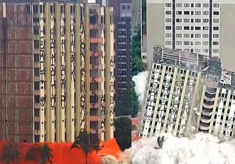 A implosão do prédio do antigo hotel Torre Palace, fechado há 12 anos, em Brasília, foi pontualmente às 10h e levou apenas 5 segundos - Fotos: Gnews