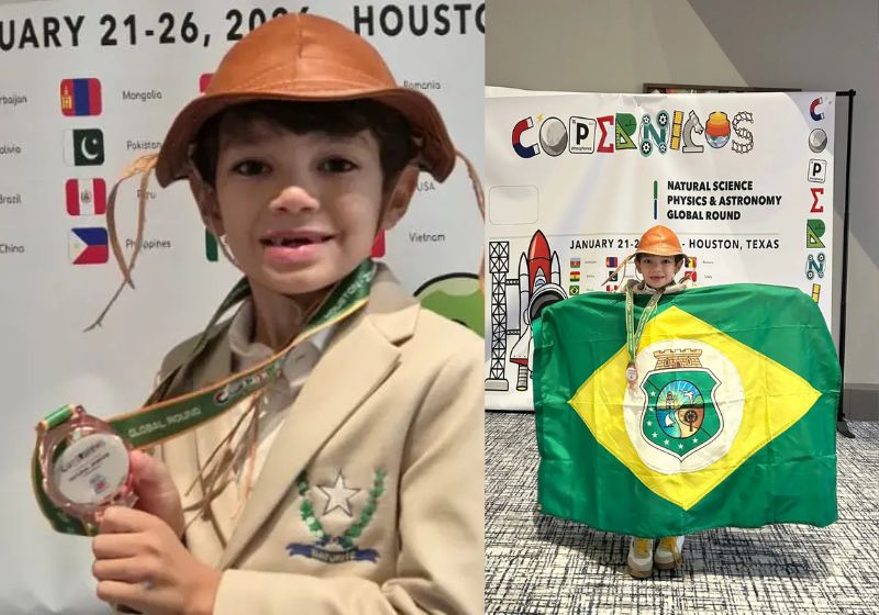Augusto, o pequeno brasileiro superdotado, conquistou medalha de bronze na olimpíada internacional de ciência, nos EUA, e chorou de alegria. - Foto: arquivo pessoal