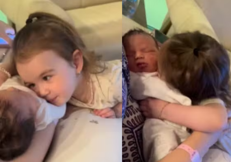 Uma menina conheceu a irmã mais nova e a cena é a mais linda que você vai ver hoje - Fioto: reprodução Instagram