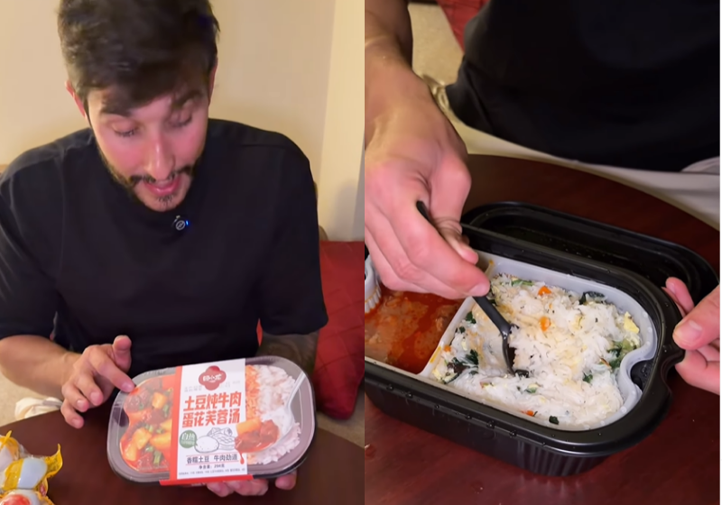 Kelvin experimentou a marmita chinesa que esquenta sozinha e o vídeo dele acabou viralizando - Foto: redes sociais