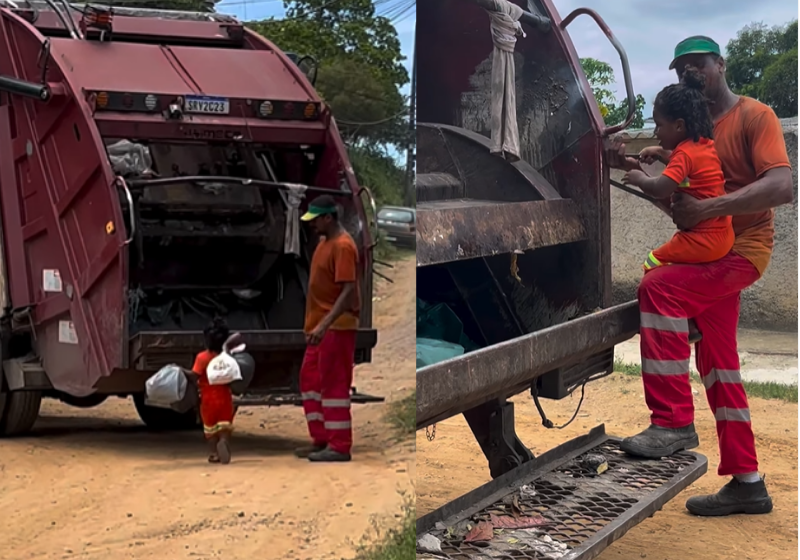 O garotinho é conhecido nas redes como mini gari e tem feito sucesso entre os internautas - Foto: redes sociais
