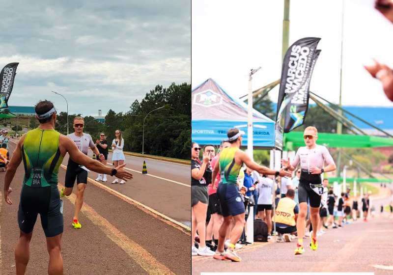 O atleta de triathlon parou, esperou o adversário e seguiu a corrida em segundo lugar. a atitude viralizou - Foto: reprodução redes sociais.