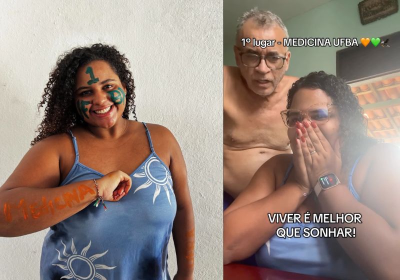 Ana Luiza, de 23 anos, foi aprovada 1º lugar em Medicina na Universidade Federal da Bahia e a família comemorou. - Fotos: reprodução/Instagram