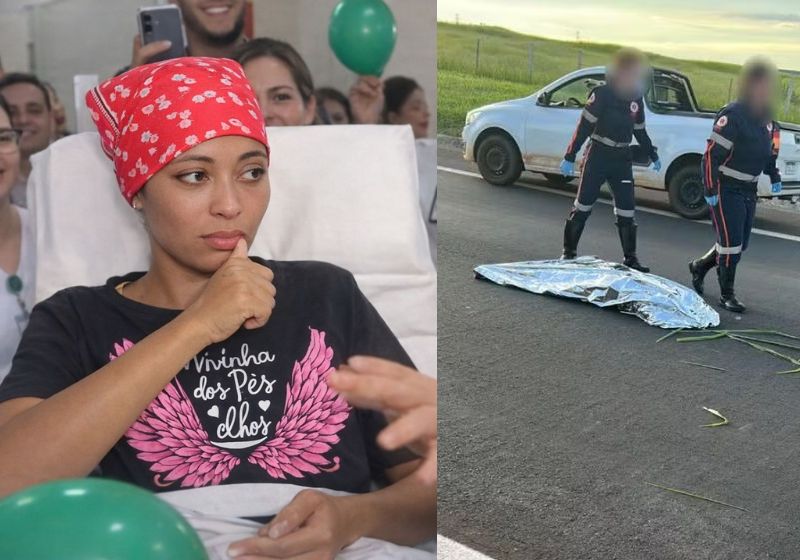 Fernanda, a mulher dada como morta por engano pelo Samu de Bauru (SP), teve alta após 19 dias e fez sinal de positivo com a mão para dizer que está bem. - fotos: reprodução/redes