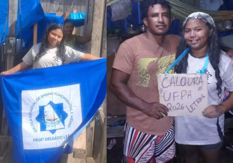 Jarina Serra, a aluna sem internet aprovada Universidade Federal do Pará, foi levada pela diretora da escola para fazer o Enem. - Fotos: arquivo pessoal