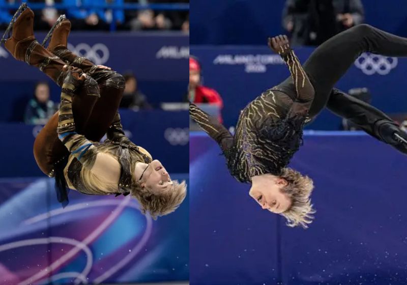 Ilia Malinin realizou o icônico backflip, após 50 anos proibido nas Olimpíadas de Inverno, e conquistou ouro, após cair na pista de patinação no gelo, na Itália. - Fotos: Getty Images