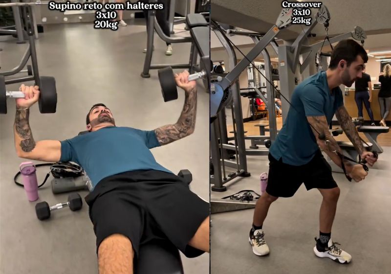 Bruno, o primeiro tetraplégico a receber a polilaminina, está reabilitado e fez bonito na academia. Levantou mais de 20 kg. - Fotos: reprodução/Instagram