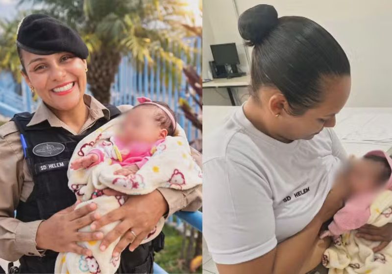 Helem é o nome da policial que amamenta uma bebê abandonada desnutrida na mata, em BH. Os pais da criança foram presos. - Fotos: Divulgação/PMMG