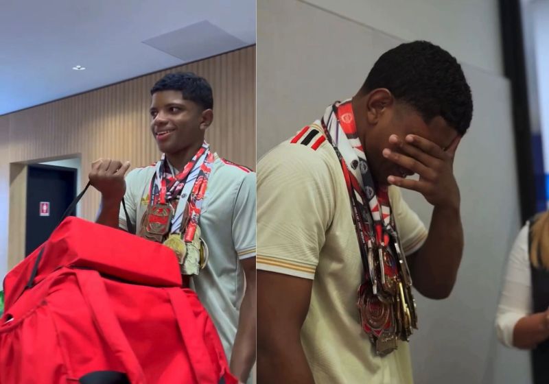 A empresa WSNetFibra fez uma surpresa para o Misael, o campeão jiu-jitsu de 16 anos que vende pão na rua. Chamou ele lá e deu patrocínio ao atleta de Itanhaém (SP). - Fotos: reprodução/Instagram