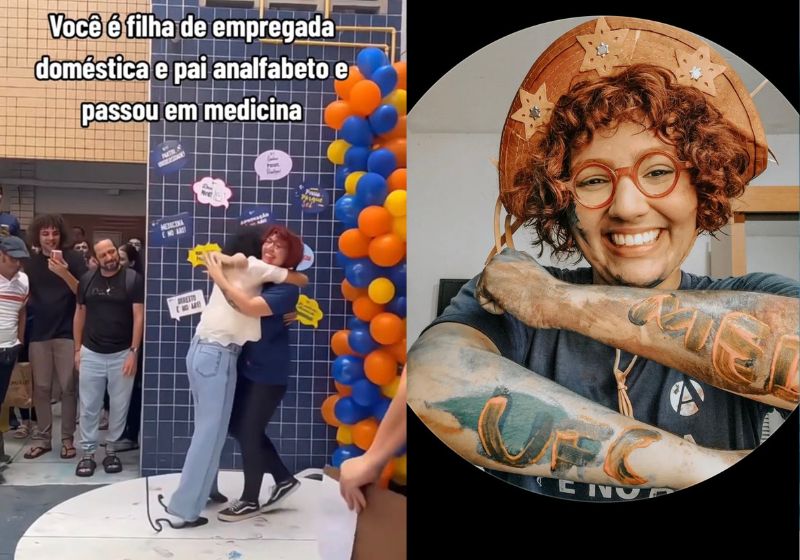 A Sara, autista, filha de doméstica e pai analfabeto foi aprovada em Medicina na UFC, no Ceara. Disse que é raro ver pessoas com o ela vencendo. - Fotos: reprodução/ @atipicamentesara/TikTok