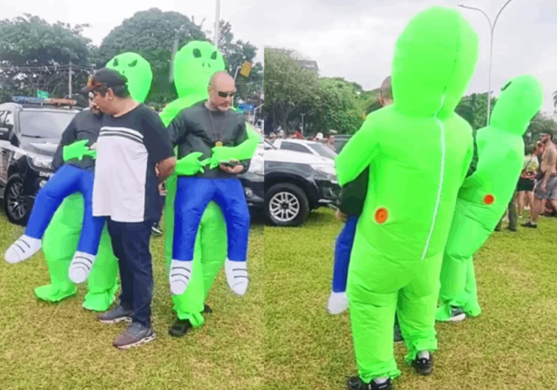 Os policiais estavam fantasiados de ET e conseguiram prender ladrões de celulares e vendedores de bebida adullterada - Foto: Governo de SP