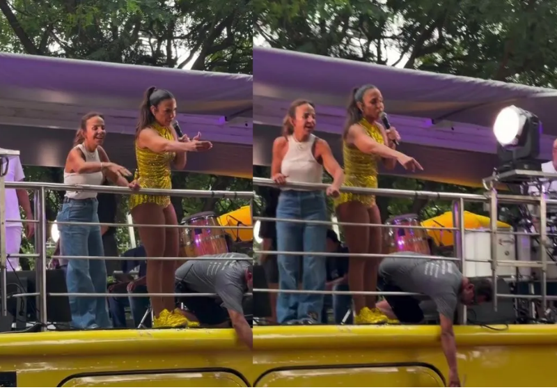 A cantora Ivete Sangalo parou o bloco durante o carnaval de São Paulo para ajudar um ambulante - Foto: reprodução redes sociais