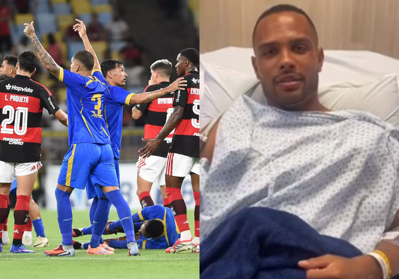 O jogador Alexandre, do time Sampaio Corrêa, sofreu uma convulsão em campo e foi socorrido. Ele gravou um vídeo agradecendo o carinho - Foto: redes sociais