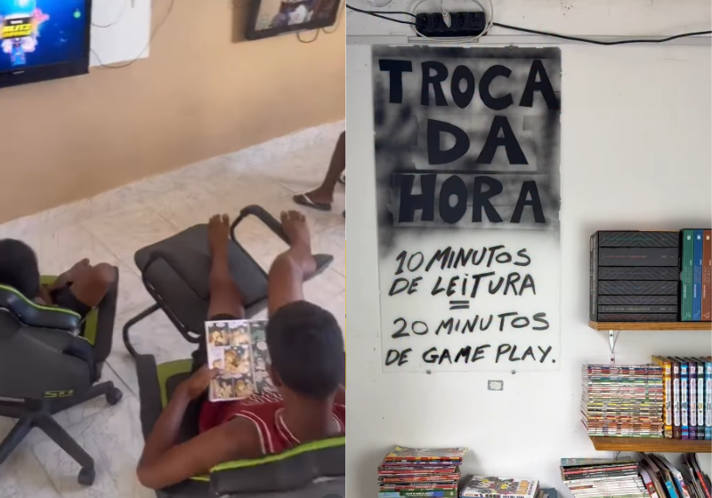 O dono da Lan House motiva o hábito da leitura nas crianças trocando por hora de jogo grátis. Ideia genial - Foto: redes sociais