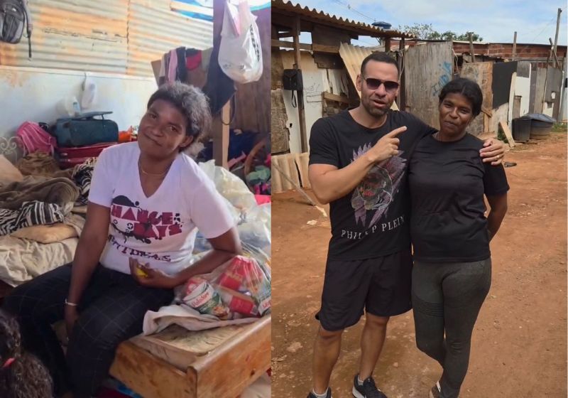 Já começou a construção da casa de alvenaria da Nayara, uma mãe solo que foi abandonada com 6 filhos e mora num barraco no DF. - Fotos: reprodução/Instagram/@mcbockaum
