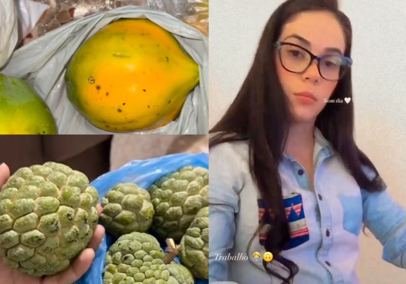 Os presentes que a professora Fernanda recebe dos alunos idosos do EJA de Sergipe vão de laranja e mamão a abacate e pinha. Eles plantam tudo em casa e levam para ela, em gratidão. - Fotos reprodução/Instagram