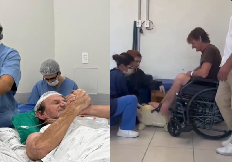Depois da luta na justiça, o idoso João Luiz, de 70 anos, conseguiu receber a dose da polilaminina em Curitiba (PR) e já está mexendo as pernas. - Foto: reprodução/Instagram