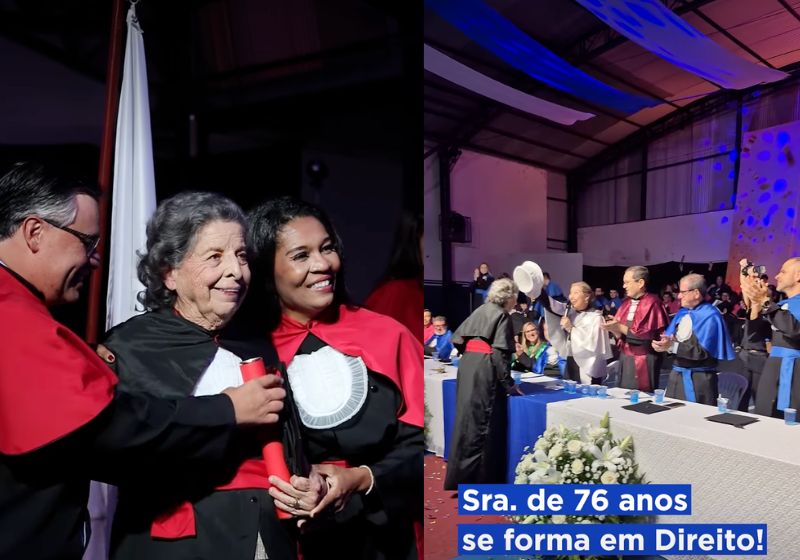 A idosa Maria Helena, de 76 anos, se forma em Direito, em Minas Gerais e é aplaudida de pé por todos na colação de grau. - Foto: reprodução/Instagram