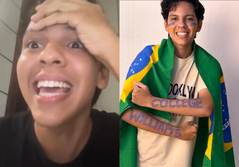 Vinícius Feliz, o jovem brasileiro que conseguiu bolsa milionária para estudar nos EUA, é do CE e se emocionou quando viu a notícia boa. - Fotos: reprodução/Instagram/@viniszf