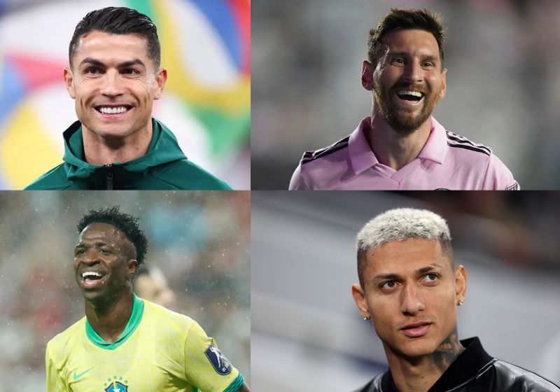 Cristiano Ronaldo, Messi, Vini Jr e Richalison estão entre os 10 jogadores de futebol que mais fazem atos de caridade e ajudam crianças e adolescentes. - Fotos: arquivo