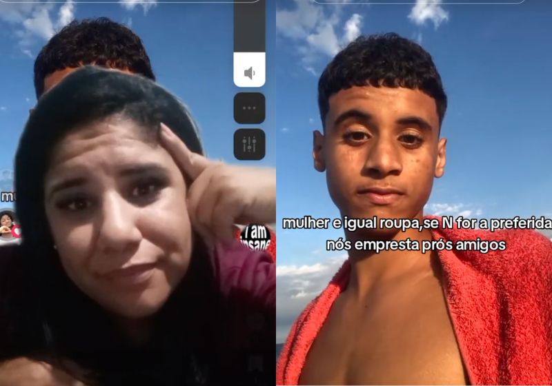 Kauã, o filho que fez a postagem machista no TikTok, pediu desculpas à mãe, Fernanda, mas ficou de castigo e sem celular por tempo indeterminado. Fotos: reprodução/ TikTok/kn.omidia