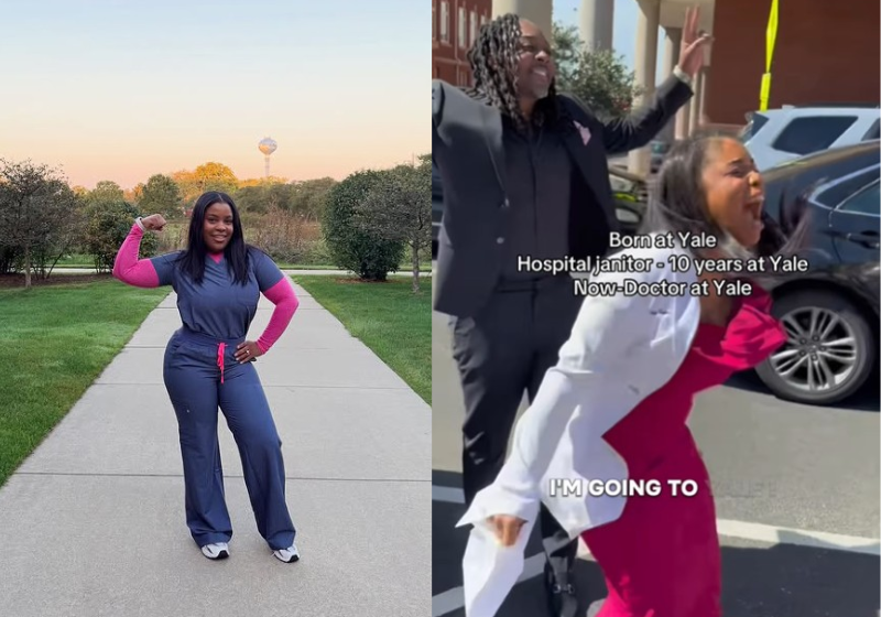 Uma jovem que trabalhava como faxineira em um hospital, consegue se formar e voltar como médica residente 10 anos depois - Foto: redes sociais