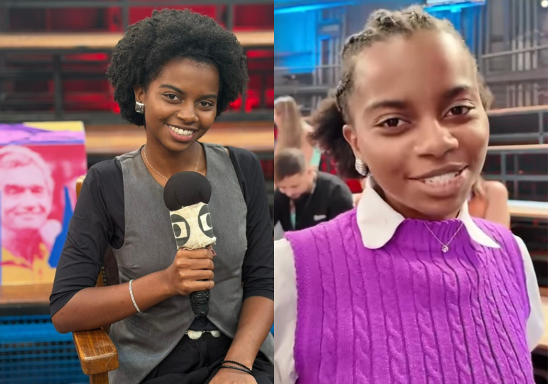 Mirella pediu um emprego ao vivo no Alta Horas. Agora, a "mini Glória Maria" apareceu trabalhando nos batidores do programa - Foto: redes sociais