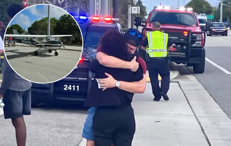 Após o pouso de emergência, o jovem piloto chorou ao reencontrar a mãe na estrada. - Foto: CBS12News