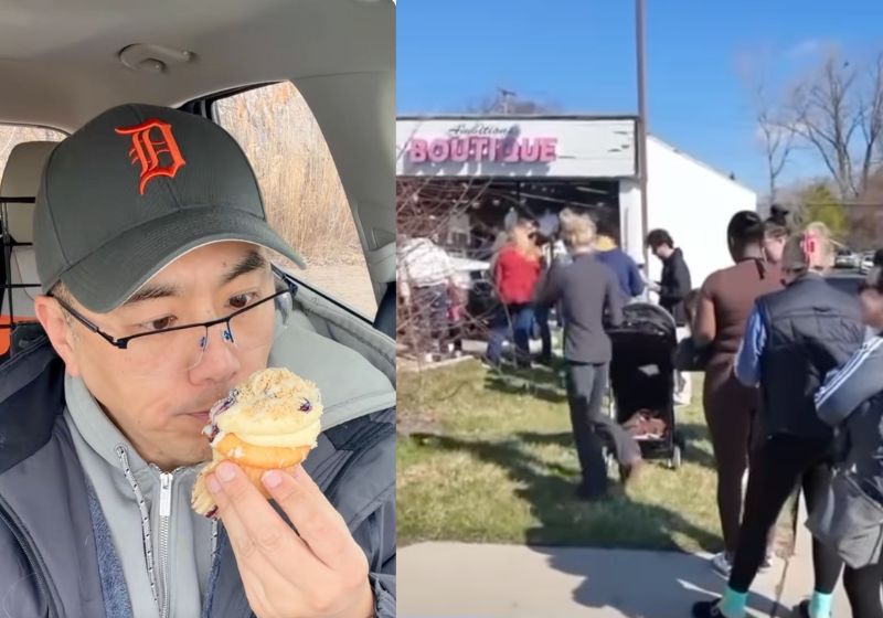 Depois do vídeo do influenciador, que salvou a padaria quase falida, funcionários foram contratados para atender a fila de clientes na porta. - Fotos: reprodução/ABC7