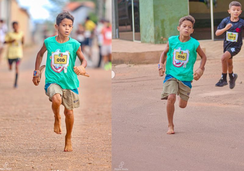 Levizinho, o menino que correu 3km descalço, com chinelo nas mãos, conquistou o 2º lugar e mobilizou uma corrente do bem nas redes sociais. - Fotos: @pejota.studio