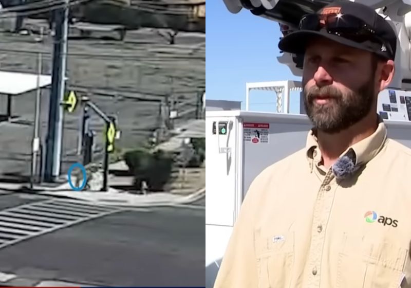 Robert é o nome do herói sem capa que parou o carro e correu para salvar uma criança que corria sozinha na calçada e ia ser atropelada em Phoenix (EUA). - Fotos: reprodução / Fox 10