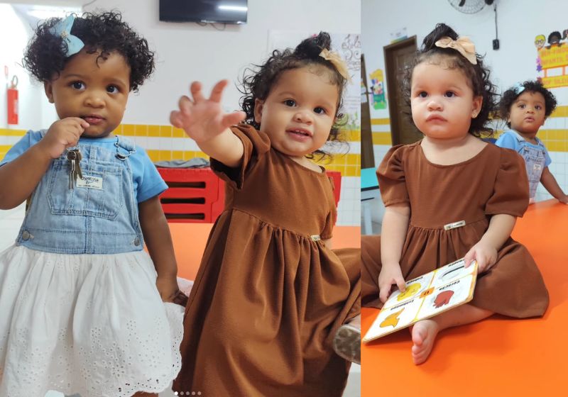 Com quase 1 ano e meio, as gêmeas brasileiras que nasceram com cor de pele diferente estão lindas, fortes e cabeludas, no Maranhão. - Foto: reprodução / Instagram / @laiannysantos_